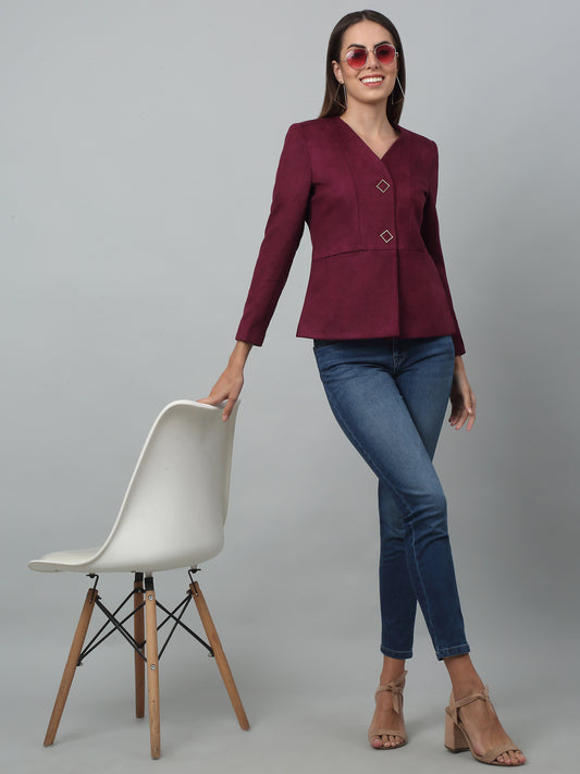 Cantabil Women Wine Casual Blazer | Winter Wear