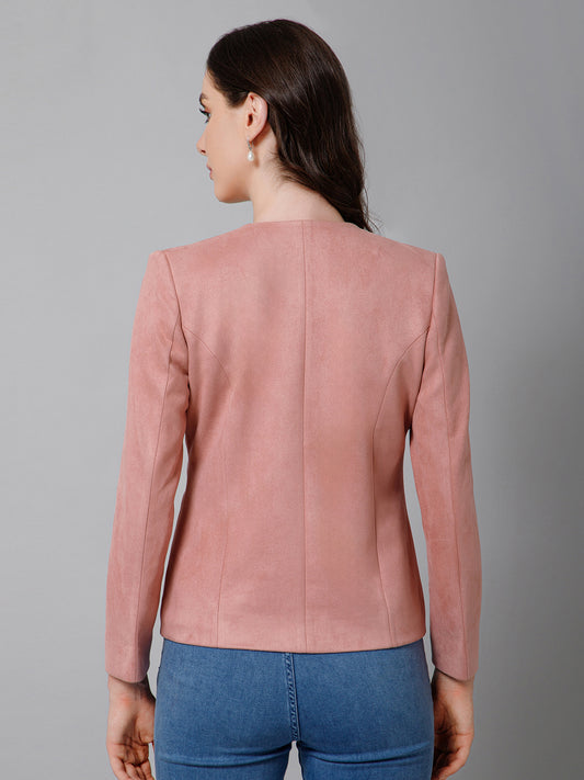 Women's   Pink Single breasted  Round neck  Blazer