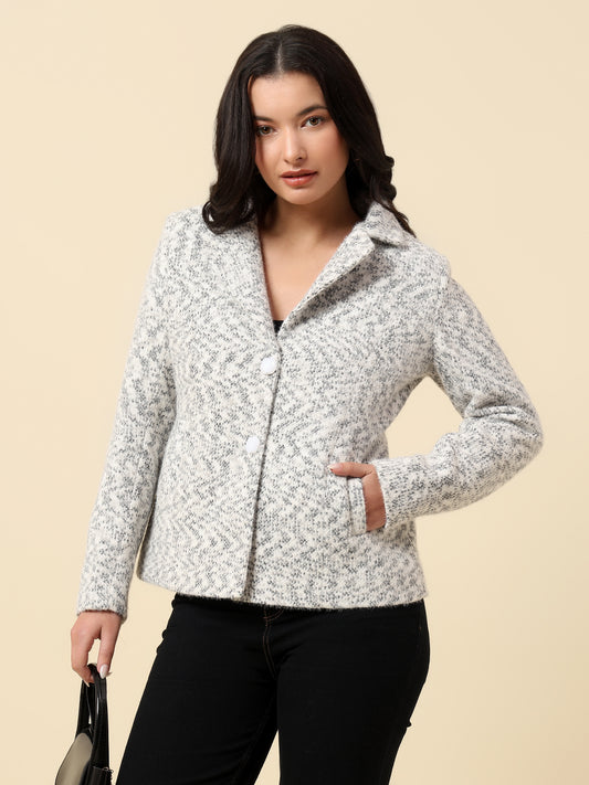 Blazer for Women | Premium Casual Blazer Regular Fit Notched Collar Wool Blend Fabric Self Design Pattern