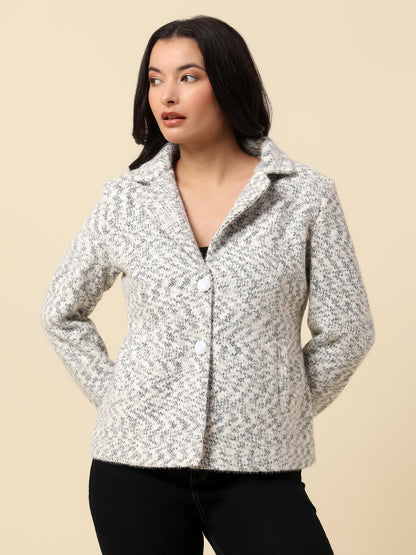 Blazer for Women | Premium Casual Blazer Regular Fit Notched Collar Wool Blend Fabric Self Design Pattern