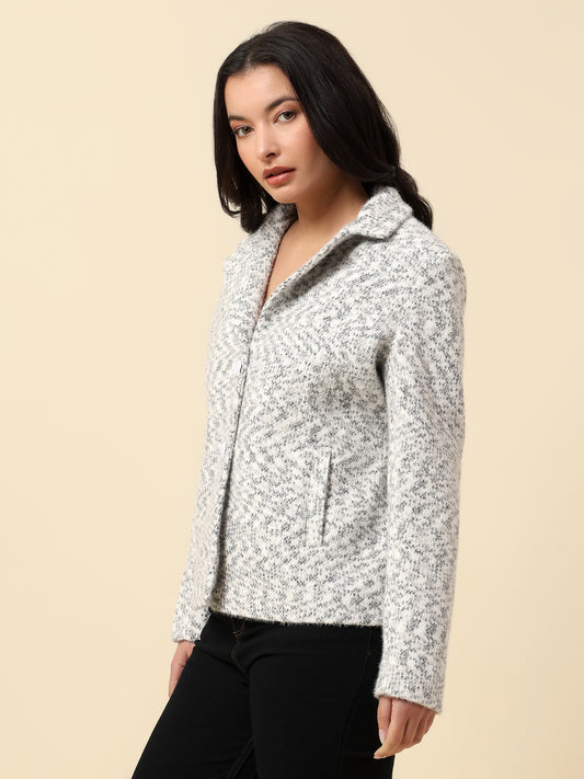 Blazer for Women | Premium Casual Blazer Regular Fit Notched Collar Wool Blend Fabric Self Design Pattern