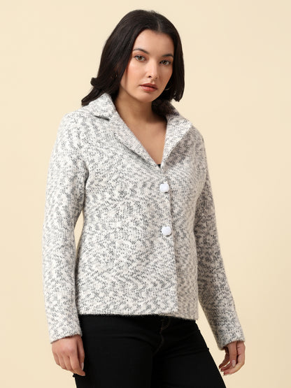 Blazer for Women | Premium Casual Blazer Regular Fit Notched Collar Wool Blend Fabric Self Design Pattern