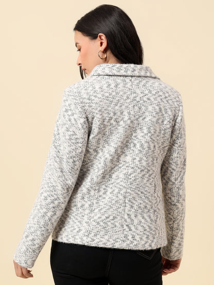 Blazer for Women | Premium Casual Blazer Regular Fit Notched Collar Wool Blend Fabric Self Design Pattern