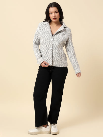 Blazer for Women | Premium Casual Blazer Regular Fit Notched Collar Wool Blend Fabric Self Design Pattern