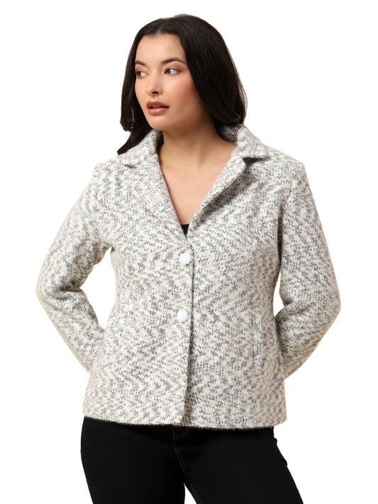 Blazer for Women | Premium Casual Blazer Regular Fit Notched Collar Wool Blend Fabric Self Design Pattern