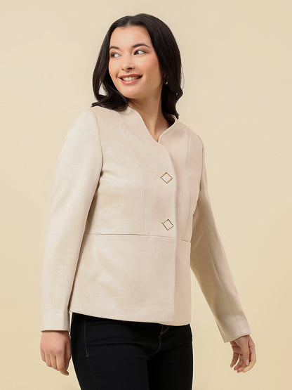 Blazer for Women | Premium Casual Blazer Regular Fit V-Neck Suede Fabric Solid Pattern