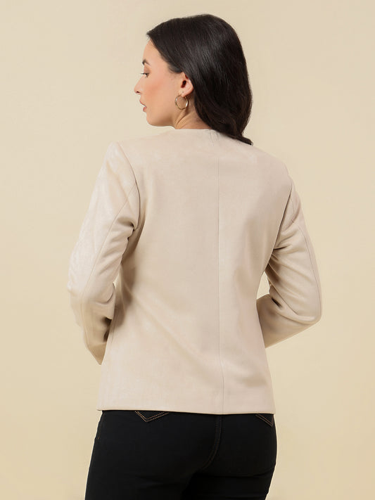Blazer for Women | Premium Casual Blazer Regular Fit V-Neck Suede Fabric Solid Pattern