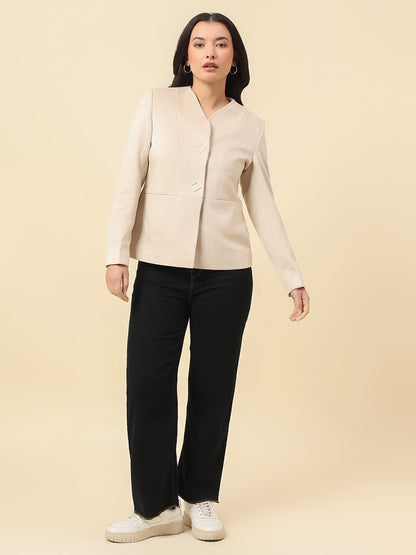 Blazer for Women | Premium Casual Blazer Regular Fit V-Neck Suede Fabric Solid Pattern