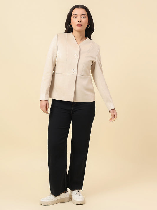 Blazer for Women | Premium Casual Blazer Regular Fit V-Neck Suede Fabric Solid Pattern