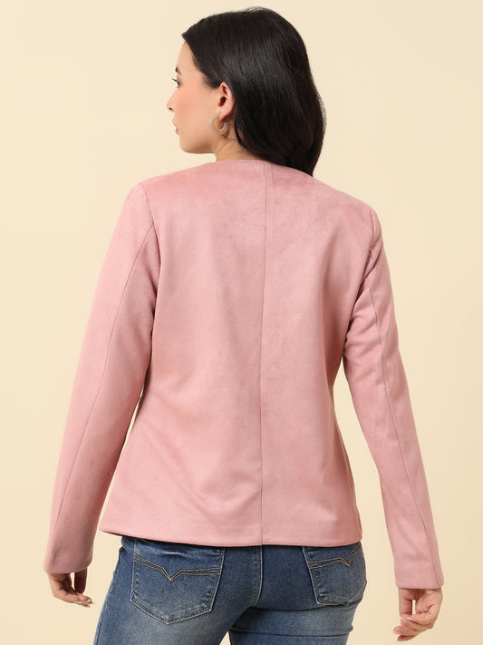 Blazer for Women | Premium Casual Blazer Regular Fit V-Neck Suede Fabric Solid Pattern