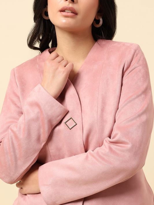Blazer for Women | Premium Casual Blazer Regular Fit V-Neck Suede Fabric Solid Pattern