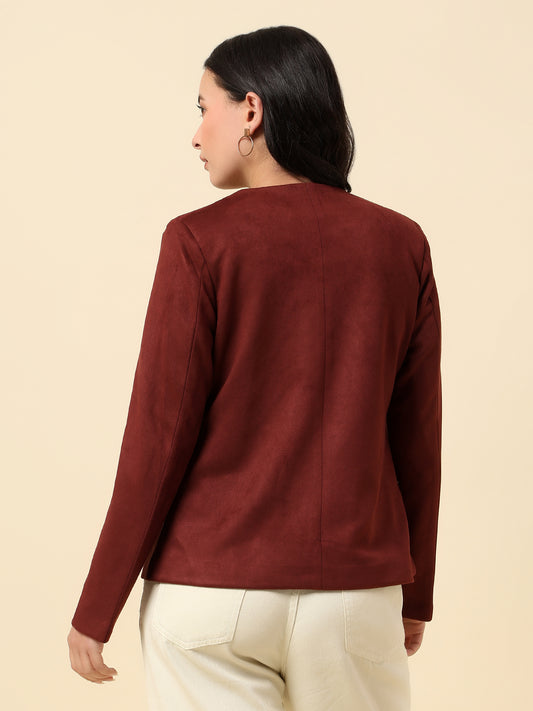 Blazer for Women | Premium Casual Blazer Regular Fit V-Neck Suede Fabric Solid Pattern