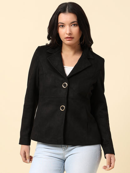 Blazer for Women | Premium Casual Blazer Regular Fit Notched Collar Suede Fabric Solid Pattern