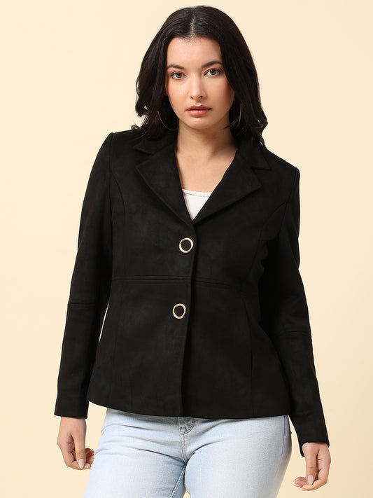 Blazer for Women | Premium Casual Blazer Regular Fit Notched Collar Suede Fabric Solid Pattern