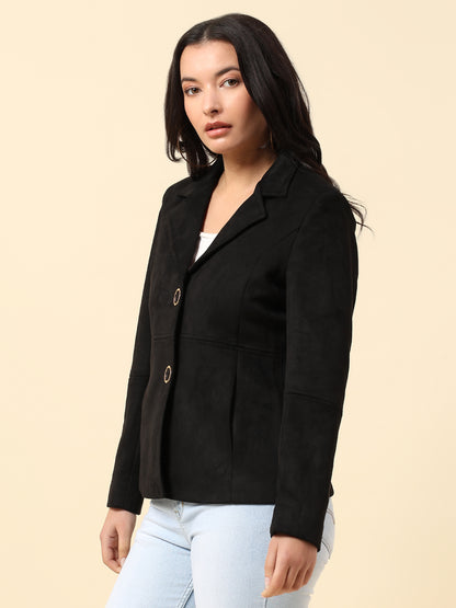 Blazer for Women | Premium Casual Blazer Regular Fit Notched Collar Suede Fabric Solid Pattern