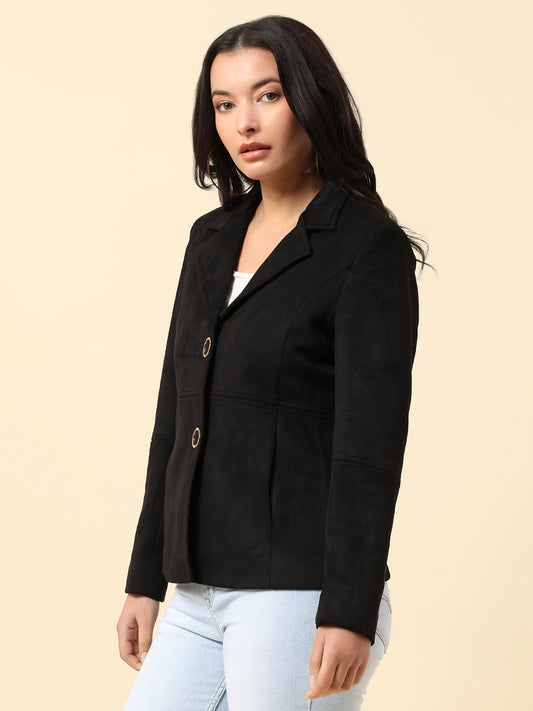 Blazer for Women | Premium Casual Blazer Regular Fit Notched Collar Suede Fabric Solid Pattern