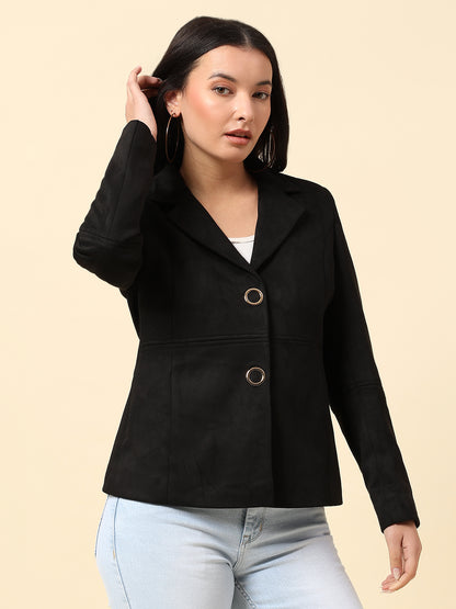 Blazer for Women | Premium Casual Blazer Regular Fit Notched Collar Suede Fabric Solid Pattern