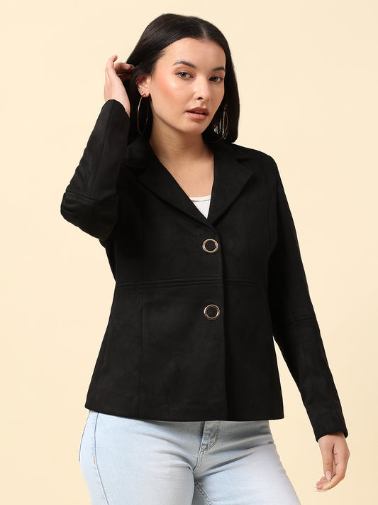 Blazer for Women | Premium Casual Blazer Regular Fit Notched Collar Suede Fabric Solid Pattern