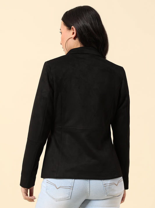 Blazer for Women | Premium Casual Blazer Regular Fit Notched Collar Suede Fabric Solid Pattern