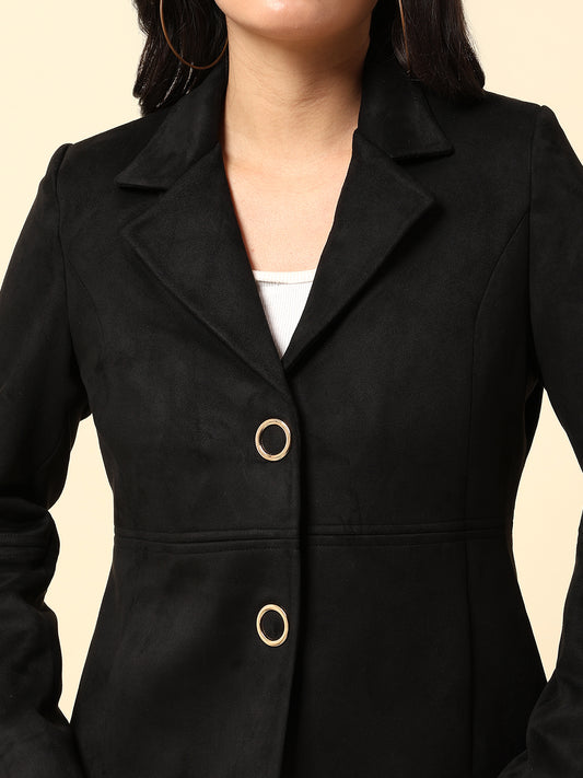 Blazer for Women | Premium Casual Blazer Regular Fit Notched Collar Suede Fabric Solid Pattern