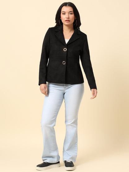 Blazer for Women | Premium Casual Blazer Regular Fit Notched Collar Suede Fabric Solid Pattern