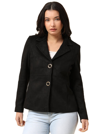 Blazer for Women | Premium Casual Blazer Regular Fit Notched Collar Suede Fabric Solid Pattern