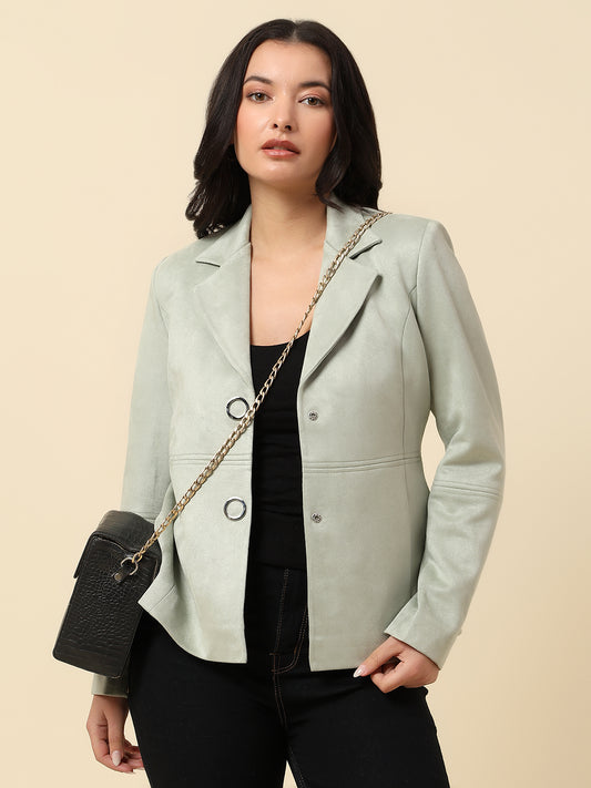 Blazer for Women | Premium Casual Blazer Regular Fit Notched Collar Suede Fabric Solid Pattern