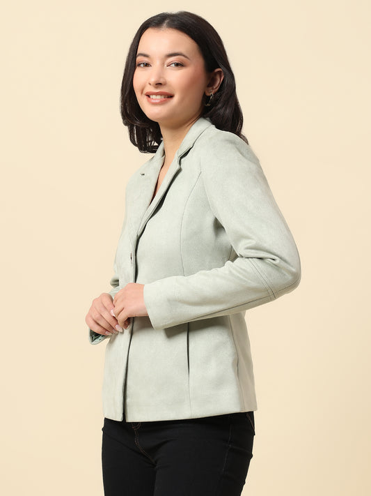 Blazer for Women | Premium Casual Blazer Regular Fit Notched Collar Suede Fabric Solid Pattern