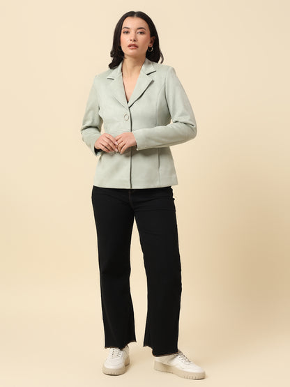 Blazer for Women | Premium Casual Blazer Regular Fit Notched Collar Suede Fabric Solid Pattern