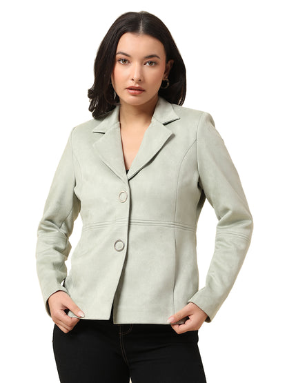 Blazer for Women | Premium Casual Blazer Regular Fit Notched Collar Suede Fabric Solid Pattern