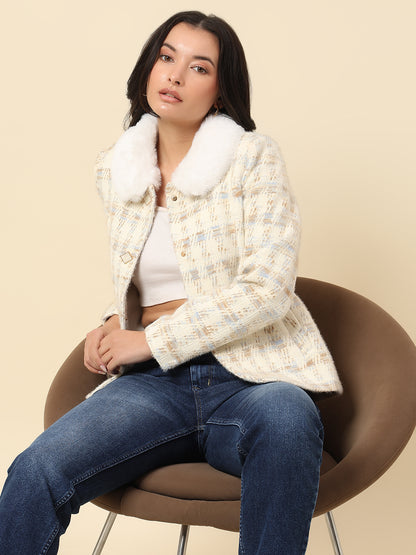 Blazer for Women | Premium Casual Blazer Regular Fit Spread Collar Wool Blend Fabric Check Pattern