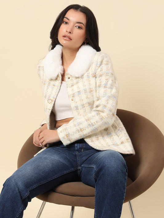 Blazer for Women | Premium Casual Blazer Regular Fit Spread Collar Wool Blend Fabric Check Pattern