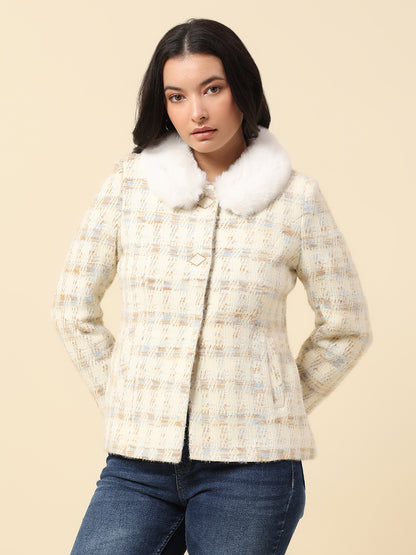 Blazer for Women | Premium Casual Blazer Regular Fit Spread Collar Wool Blend Fabric Check Pattern