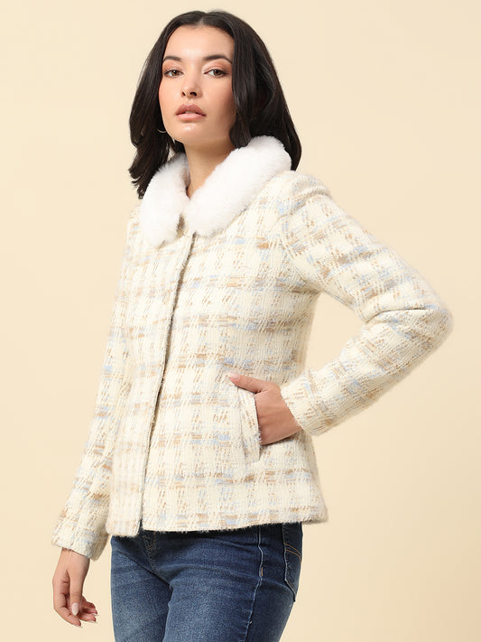 Blazer for Women | Premium Casual Blazer Regular Fit Spread Collar Wool Blend Fabric Check Pattern