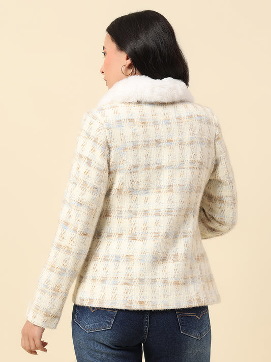 Blazer for Women | Premium Casual Blazer Regular Fit Spread Collar Wool Blend Fabric Check Pattern