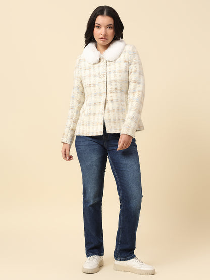 Blazer for Women | Premium Casual Blazer Regular Fit Spread Collar Wool Blend Fabric Check Pattern