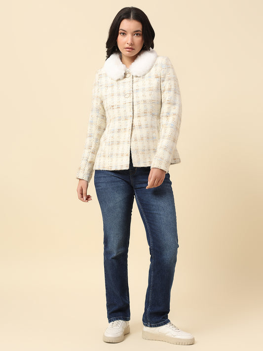 Blazer for Women | Premium Casual Blazer Regular Fit Spread Collar Wool Blend Fabric Check Pattern