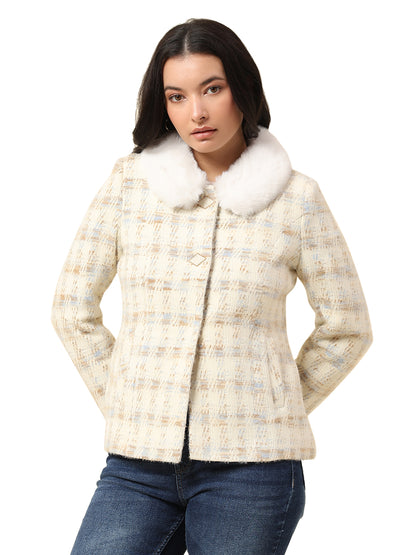 Blazer for Women | Premium Casual Blazer Regular Fit Spread Collar Wool Blend Fabric Check Pattern