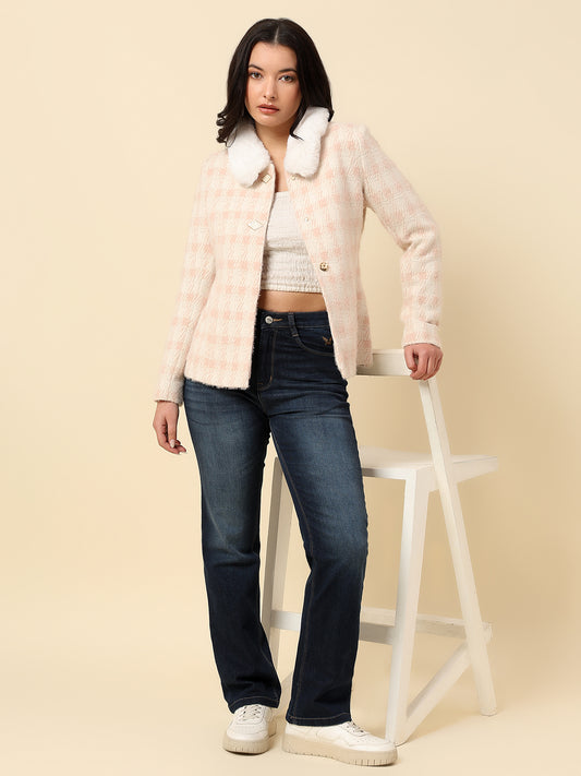 Blazer for Women | Premium Casual Blazer Regular Fit Spread Collar Wool Blend Fabric Check Pattern