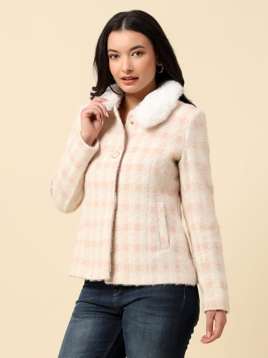 Blazer for Women | Premium Casual Blazer Regular Fit Spread Collar Wool Blend Fabric Check Pattern