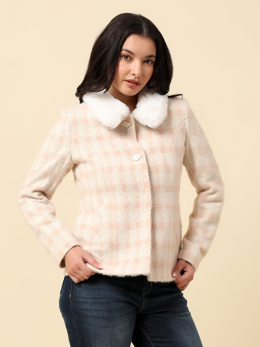 Blazer for Women | Premium Casual Blazer Regular Fit Spread Collar Wool Blend Fabric Check Pattern