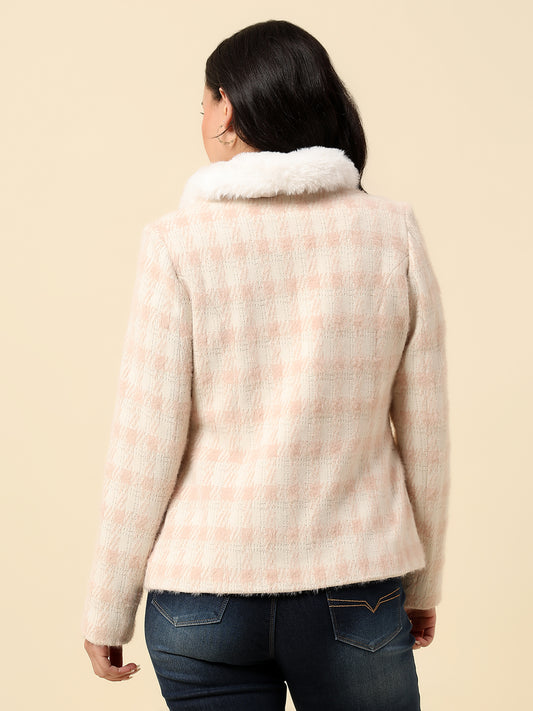 Blazer for Women | Premium Casual Blazer Regular Fit Spread Collar Wool Blend Fabric Check Pattern