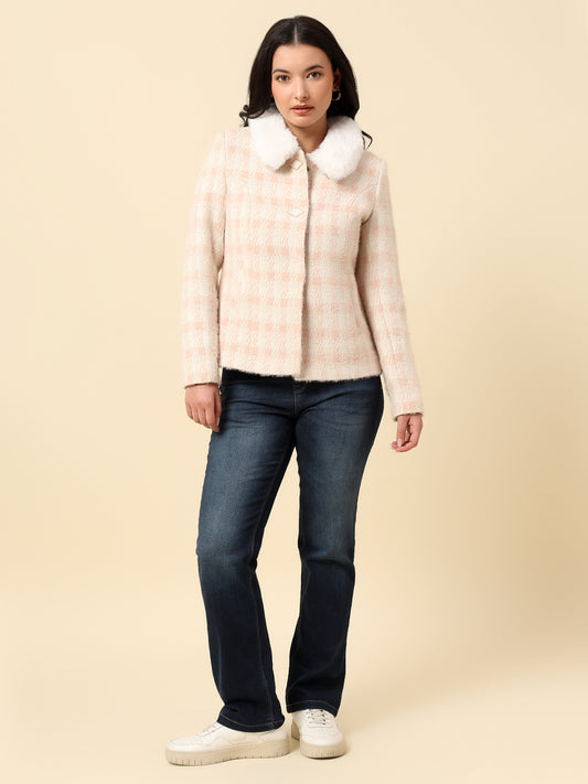 Blazer for Women | Premium Casual Blazer Regular Fit Spread Collar Wool Blend Fabric Check Pattern