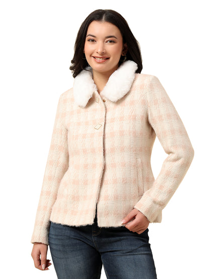 Blazer for Women | Premium Casual Blazer Regular Fit Spread Collar Wool Blend Fabric Check Pattern