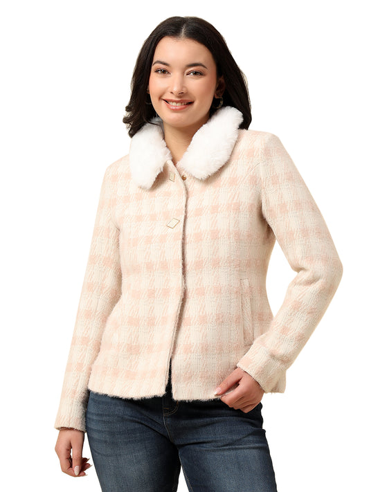 Blazer for Women | Premium Casual Blazer Regular Fit Spread Collar Wool Blend Fabric Check Pattern