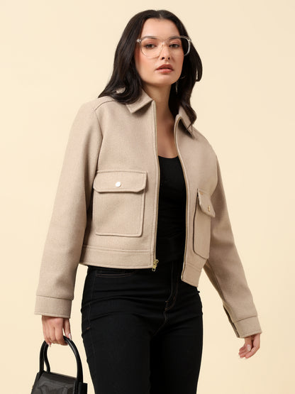 Blazer for Women | Premium Casual Blazer Regular Fit Spread Collar Tweed Fabric Solid Pattern