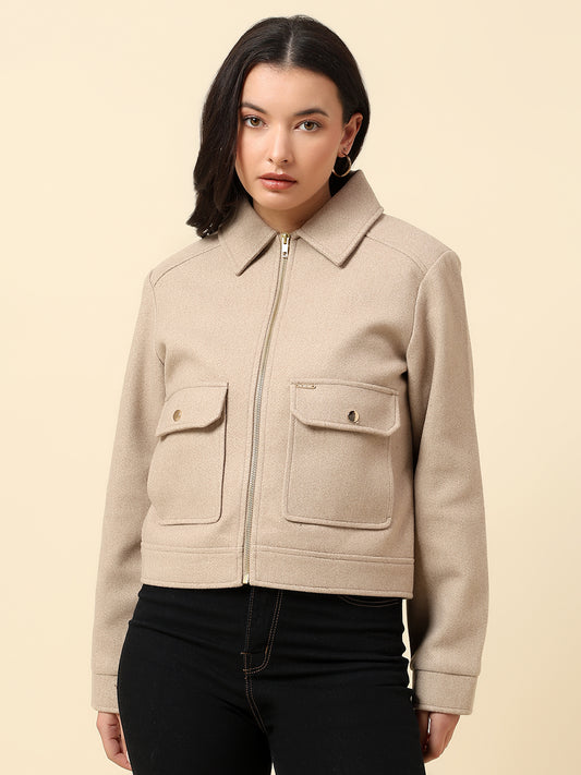 Blazer for Women | Premium Casual Blazer Regular Fit Spread Collar Tweed Fabric Solid Pattern