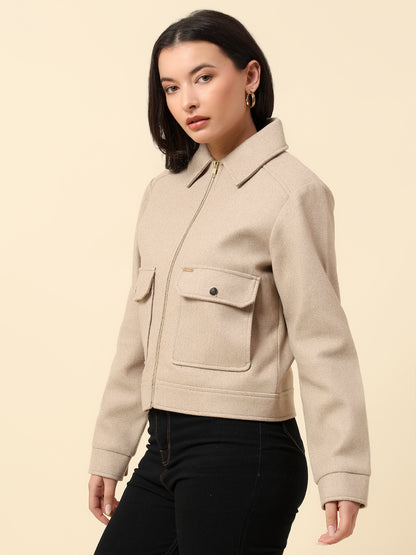 Blazer for Women | Premium Casual Blazer Regular Fit Spread Collar Tweed Fabric Solid Pattern