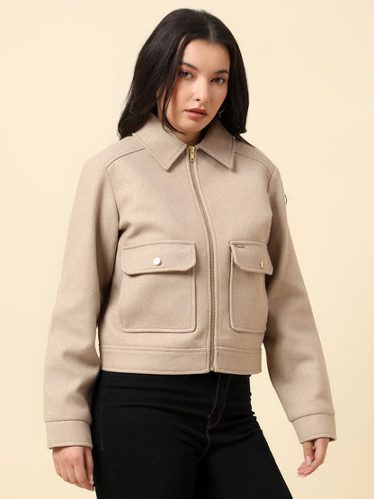 Blazer for Women | Premium Casual Blazer Regular Fit Spread Collar Tweed Fabric Solid Pattern