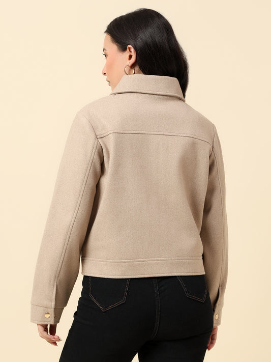 Blazer for Women | Premium Casual Blazer Regular Fit Spread Collar Tweed Fabric Solid Pattern